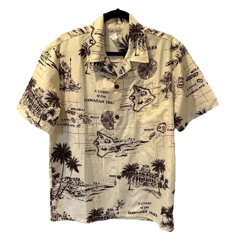 Vintage Hawaii Koko Head Hawaiian Shirt Map Mens Size Small